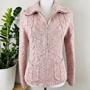 Jones New York Country Pink Thick Cable Knit Cardigan Sweater Preppy Size Small